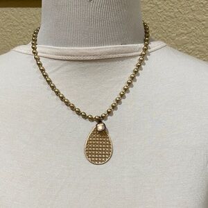 Chic Gold Beaded Necklace with Teardrop Pendant